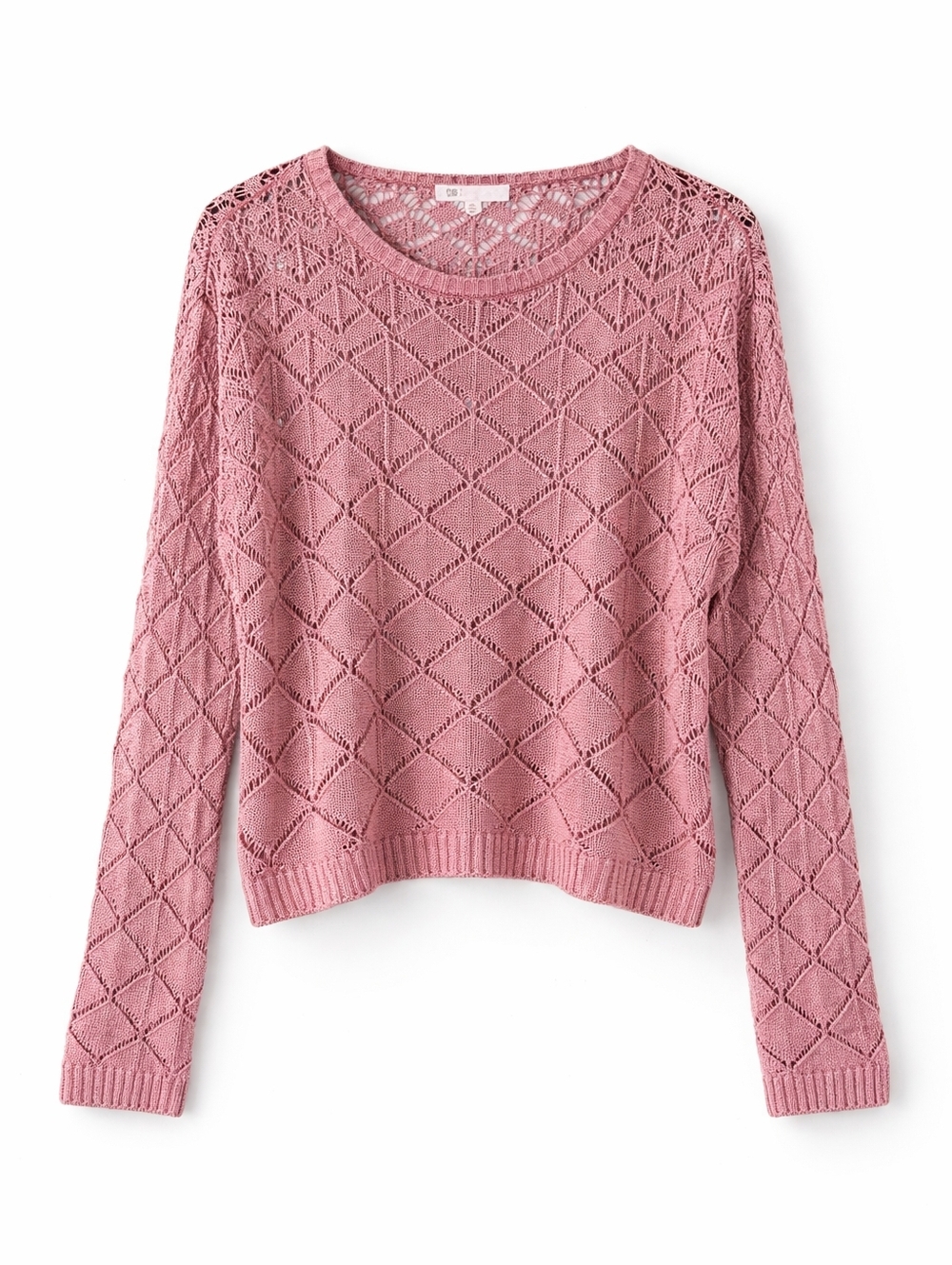 DR2 Raspberry Open Knit Sweater Acid Wash, Boho,  Lace Crochet Top, Oversized, S
